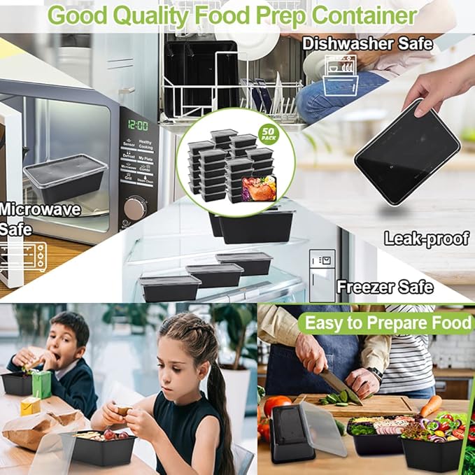 IUMÉ 50-Pack Meal Prep Containers, 26 OZ Microwavable Reusable Food Containers with Lids for Food Prepping, Disposable Lunch Boxes, Plastic Food Boxes- Stackable, Freezer Dishwasher Healthy