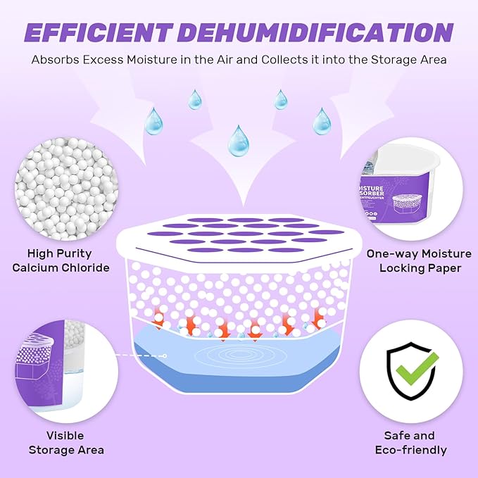 CLEVAST Moisture Absorber Boxes 6 Pack, 12 Oz Dehumidifier for Closet & Bathroom, Humidity Absorber for Wardrobe, Bedroom, RV & Car, Moisture Control, Lavender Scented