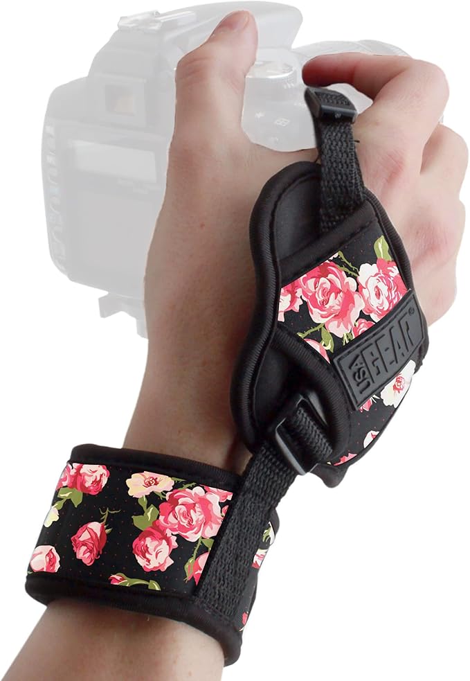 USA Gear DualGRIP Professional Grip Camera Hand Strap with Neoprene Design and Metal Plate - Compatible with Canon, Fujifilm, Nikon, Sony, and more DSLR, Mirrorless, Point & Shoot Cameras (Floral)