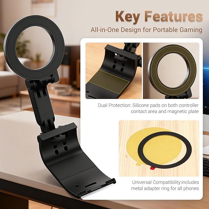 KIWIFOTOS Magnetic Phone Mount for PS5 Gaming Controller PlayStation Dualsense Wireless Controller Phone Stand Holder for iPhone 17 16 Samsung Pixel Smartphone