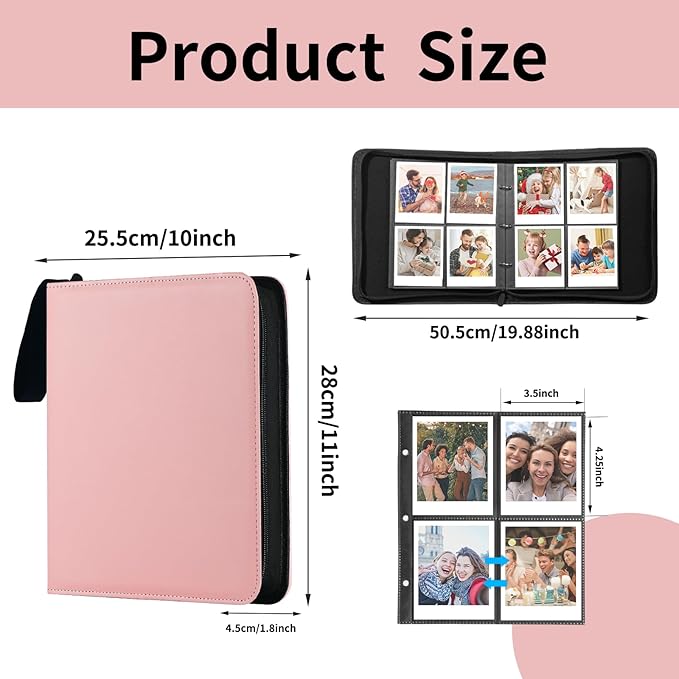 Polaroid Photo Album Book with 240 Pockets 3.5x4.25 Inch Pictures Fits for Polaroid i-Type, 600, SX-70，Go instant photos and Fujifilm Instax Wide Square Photos（Pink）