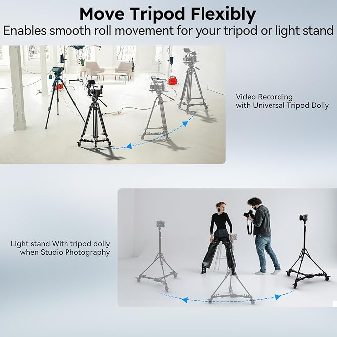 SIRUI Photography Tripod Dolly, Heavy Duty Universal Tripod Wheels with 3" Rubber Wheel, Adjustable Legs, 33lbs Capacity for DSLR Cameras Camcorder Photo Video Lighting (AM-DF02)