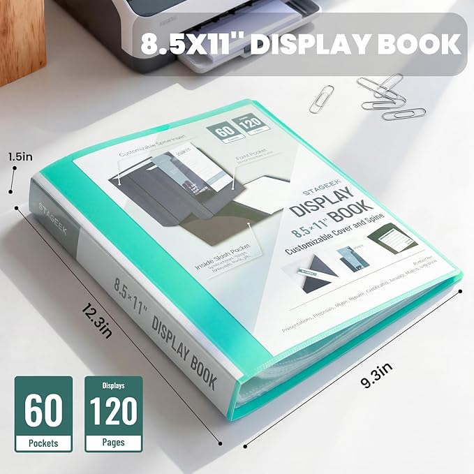 STAGEEK 60-Pocket Portfolio Binder Display 120 Pages, 8.5x11 Binder with Plastic Sleeves, Art Portfolio Folder with Clear Sheet Protectors, Presentation Book for Artwork, Document Organizer