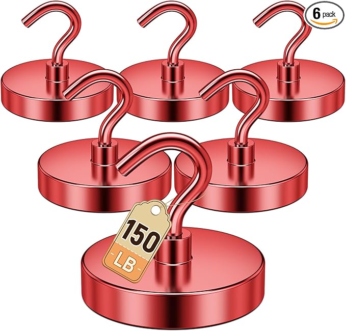 DURMATE Magnetic Hooks, Large Metal Hooks for Cruise Ship Walls, Cruise Ship Essentials, Red Strong Fridge Magnets, 150lbs Magnetic Hanger for Hanging, Camper, Locker, Key, Tool Box, Door Decor