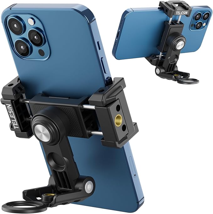 TELESIN Phone Tripod Mount Holder Adapter Clip, Adjustable Cell Phone Stand Holder with Cold Shoe, Phone Clamp Video Recording Rig Bracket for iPhone 15 14 13 12 11 Android Samsung Galaxy Accessories