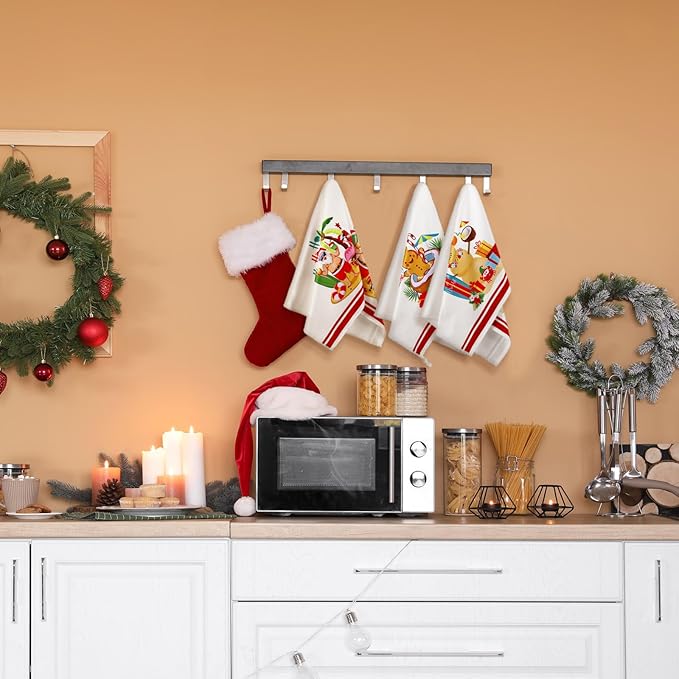 Preboun 6 Pcs Beach Christmas Kitchen Towels Hawaii Tropical Decorative Hand Towels Santa Gingerbread Man Merry Christmas Dish Cloth Farmhouse Tea Cloth Bathroom Decor