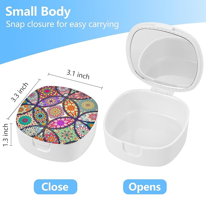 Retainer Case with Mirror & Ventilation Holes - Night Guard & Aligner Case, Colorful Mandala Design
