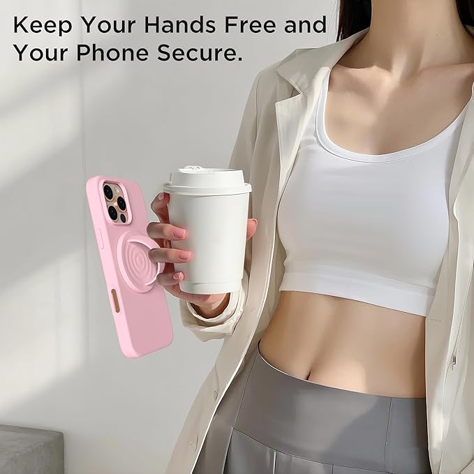 Magnetic Phone Grip Ring Holder, Liquid Silicone Magnet Cell Phone Grip Finger Loop, Compatible with Magsafe, Back of Phone for iPhone 17/16/15/14/13/12 Series, Pink
