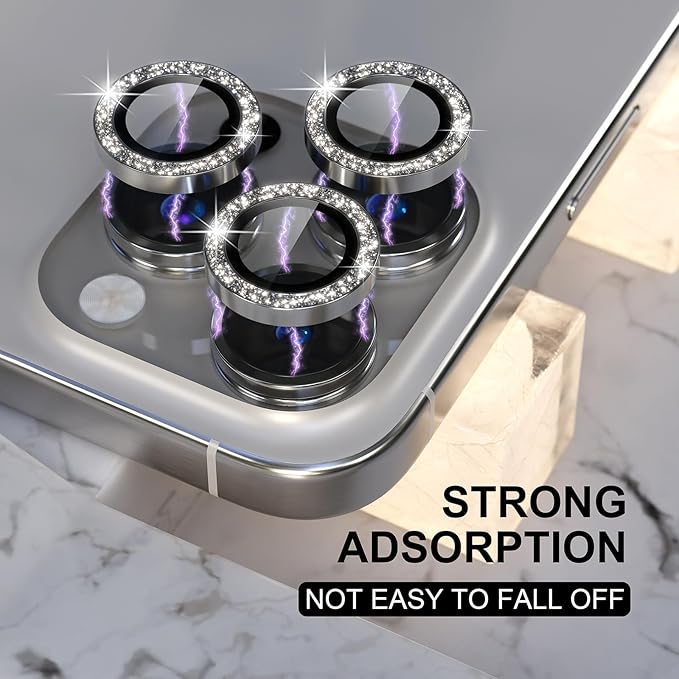 Choiche Compatible for iPhone 16 Pro/iPhone 16 Pro Max Camera Lens Protector Bling, 9H Tempered Glass Camera Cover Screen Protector Metal Ring Decoration Accessories(Glitter-Titanium Natural)