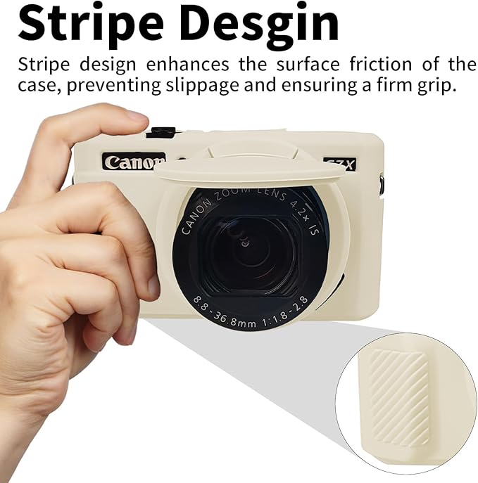 Easy Hood G7X Mark II Case, Protective Case for Canon Powershot G7X Mark II Digital Camera, Removable Lens Cover Silicone Sleeve Soft Camera Cover Rubber Protective Body Skin- Beige