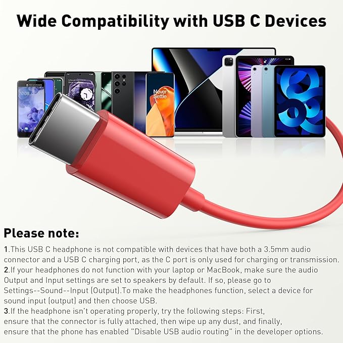 USB C Headphones Wired Type C Earphones for Samsung/Galaxy S26 S25 S24 Plus S23 S22 S21 S20 Note 20 Ultra DAC Magnetic Corded Earbuds for iPhone 15 16 16e 17 Air for Apple/Android Ear Buds Red