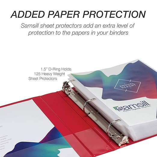 Samsill Durable 1.5 inch 3 Ring Binder, Made in USA, D Ring Binder, FSC 100% Recycled Chipboard, Red, 4 Pack