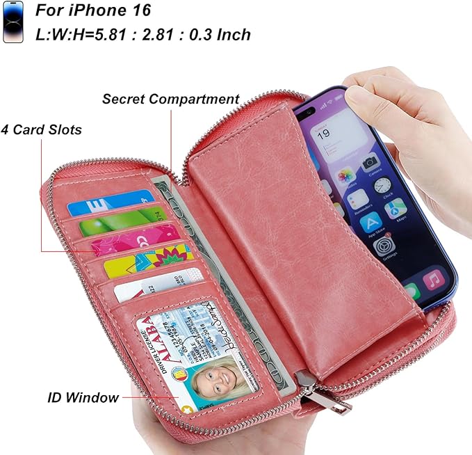 Cellphone Wallet for Women Dual Zipper Long Purse with Removable Wristlet