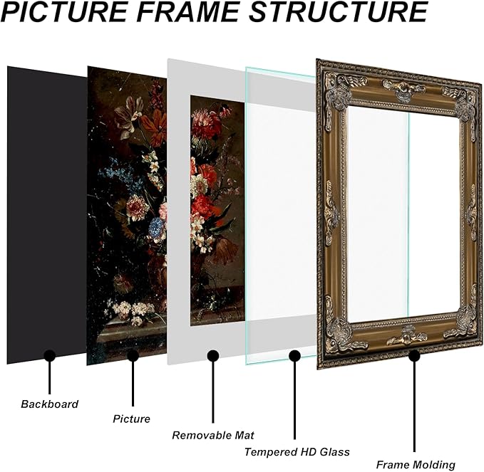 8x10 Gold Vintage Picture Frame Ornate Baroque Gothic Victorian Frames with Mat for 5x7 or 8 x 10 Photos, Tabletop or Wall Display, Antique Home Decor Accent