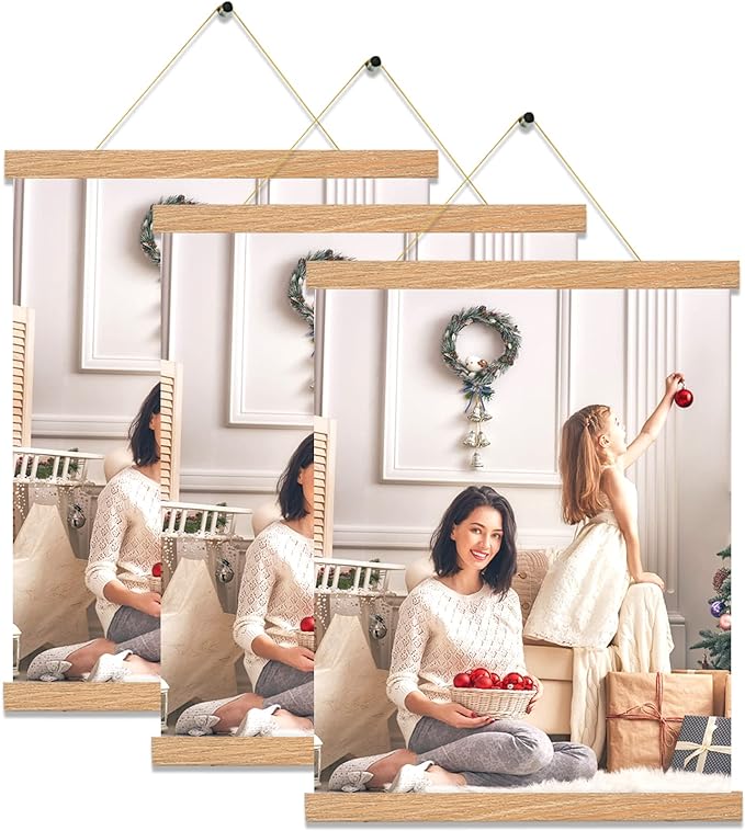 YK Artwood 3 Pack Magnetic Poster Hanger Frame,16x20 16x24 16x16 Poster Frame Wood Magnet Frames Hangers for Photos, Pictures, Prints, Maps, Scrolls and Canvas Artwork , 16", Pine Color)