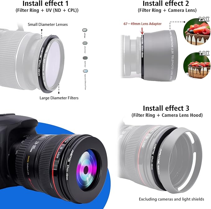 67mm Lens to 49mm Camera Lens Adapter,67mm-49mm Filter Step-Down Ring,Compatible All 49mm Filter Accessory.Made from CNC Machined