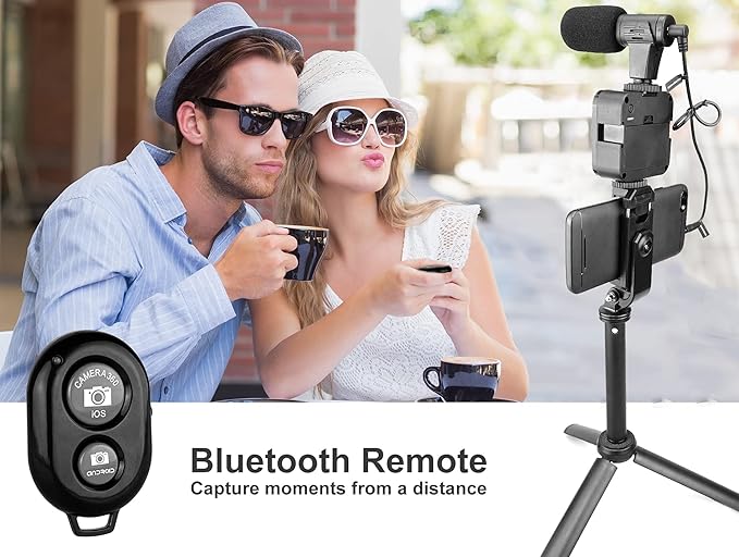Selfie Stick Tripod Vlogging Kit for All Smartphones iPhone, Android w/LED Light, Rotating Phone Mount, Microphone, Bluetooth Remote, Hard Case for Live Stream, YouTube, Instagram TikTok