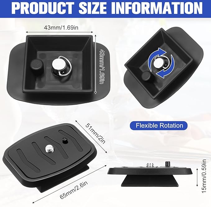 TOODOO 2 Pack 41mm and 43mm Tripod Quick Release Plate Camera Mounting Adapter, 2 Sizes QR Release Camera Tripod Ball Head Parts Replacement Compatible with Ambico V0552 V0554, Sunpak,Kalimar