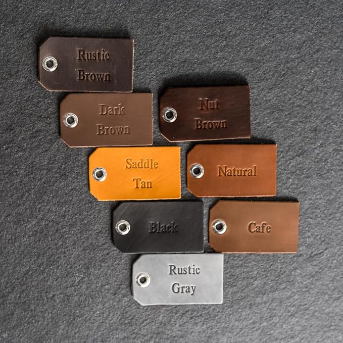 Ox & Pine Handmade Personalized Leather Luggage Tags - 100% Full-Grain Leather (Dark Brown, Rustic Brown, Saddle Tan, Rustic Gray, or Black) 3.5" x 2" (Rustic Gray)