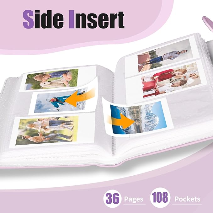 Riosin 108 Pockets Mini Album Compatible with Fujifilm Instax Mini film, Suitable for Instax Mini 12/11/7+/9/Evo/Link 2, 2x3" Photo Album for Canon ivy 2 Kpop Photocard (Shining Rainbow)