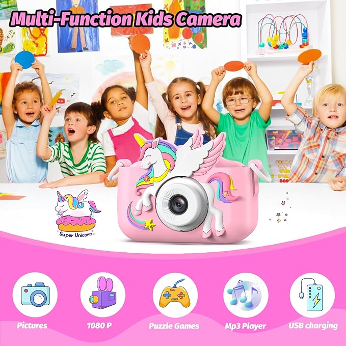 Upgrade Kids Camera for Boys Girls, Toddler Digital Selfie Camera with Cute Protective Cover and 32G SD Card, Christmas Birthday Gifts Toys for 3 4 5 6 7 8 9 10 11 12 Years Old Little Girls and Boys