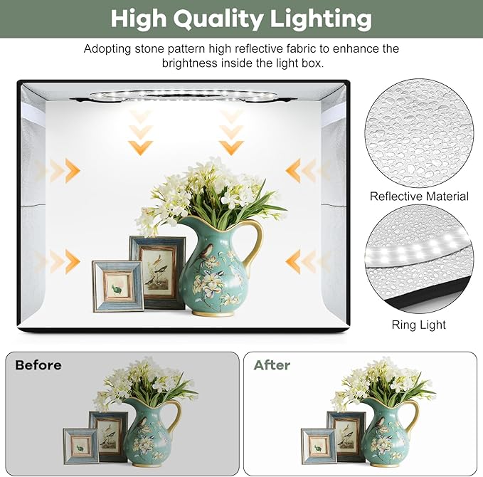 Lightdow 16"x12"x12" Photo Studio Light Box Photography with 120 LEDs (CRI>95), 6 Backdrops - Portable/Dimmable/Versatile Folding Shooting Tents for Toys/Jewelry/Watches/Cosmetics Photography