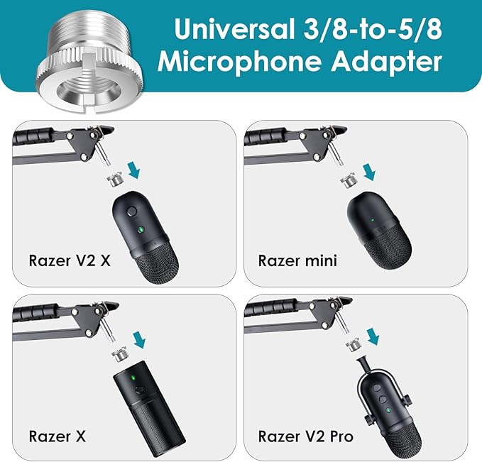 Adjustable Mic Boom Arm for Razer Seiren – Compatible with Seiren X, Mini, V2 X & V2 Pro | Streaming & Podcast Stand