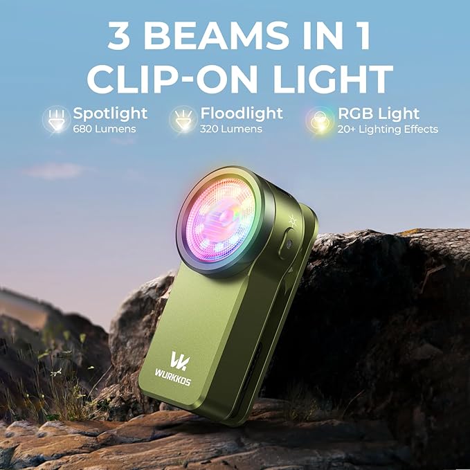 Wurkkos HD03 EDC Flashlight Rechargeable Clip-on Light, 680Lumens Mini Pocket Flashlight with RGB, Magnetic Small Flat Flashlight for Camping, Repairing, Signaling, Cycling (Green)