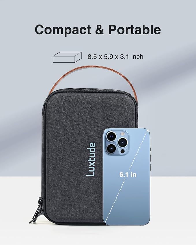 Luxtude Electronic Organizer Travel Case, Portable Tech Organizers, Hard Charger Organizer, Travel Cable Organizers, Tech Bag (Double Layer, Black, Medium)