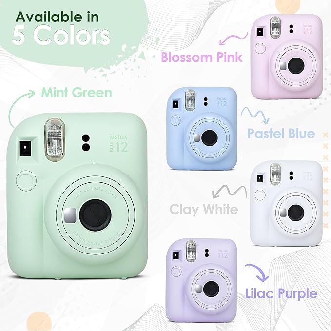 Fujifilm Instax Mini 12 Instant Camera Lilac Purple and Fuji Film Value Pack (60 Sheets) Bundle with Sturdy Tiger Accessories, Carrying Case, Photo Album 64 Pockets.
