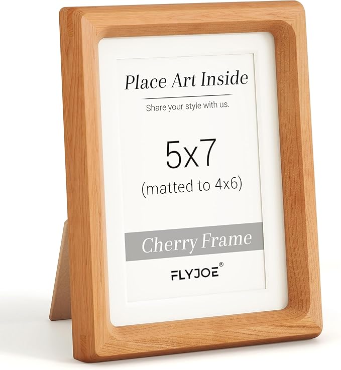 5x7 Picture Frame, USA-Sourced Natural Cherry Wood Photo Frame with Tempered Glass, Handcrafted Rounded Corner 5 x 7 Wooden Frame Matted to 4x6 Photos, Wall or Tabletop Display