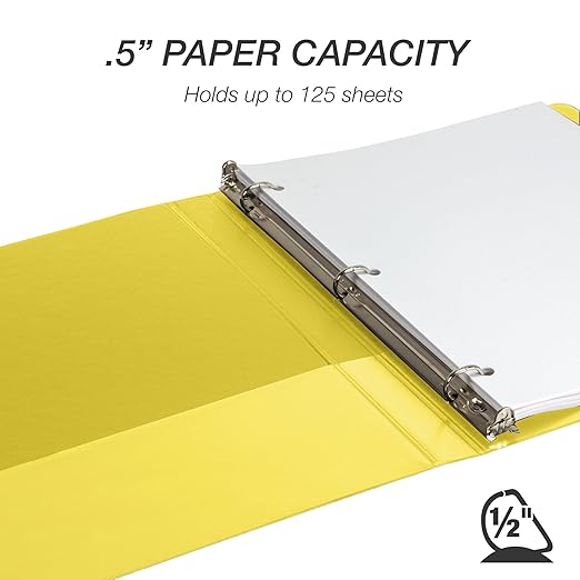 Samsill Durable 0.5 Inch Binder, Made in The USA, D Ring Binder, Customizable Clear View Cover, Lemon Yellow, Holds 125 Pages