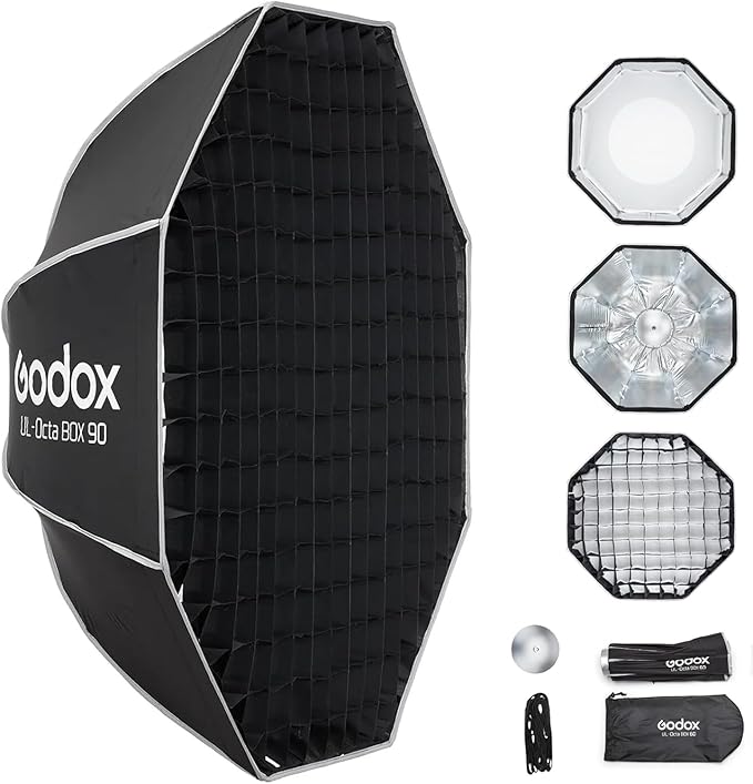 Godox UL-Octa 90cm Quick Release Octagonal Softbox, Foldable 35" Octabox Fast Setup, Universal Bowens Mount Soft Box with Diffusers/Honeycomb Grid for Portrait Photgraphy Studio Monolight Video Light