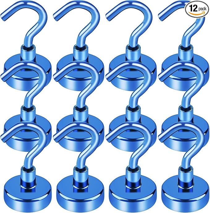 LOVIMAG Cruise Essentials, 30lbs Cruise Door Magnets, Blue Magnetic Hooks for Cruise Cabins, Magnetic Hooks for Hanging, Refrigerator, -12 Pack