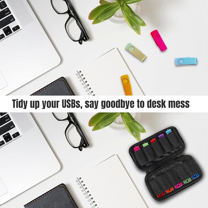 vellgo USB Flash Drive Case Soft Material Thumb Drive Holder case, USB Drive Holder Organizer, Portable Electronic Accessories Bag for USB Memory Stick with 10 Slots