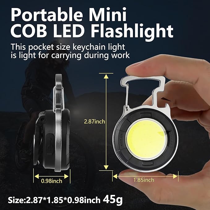 SEFONE Keychain Flashlight 2 Pack, 1000 Lumens EDC Flashlight COB Work Light, Bottle Opener Keychain Mini Pocket Flashlight with Magnet Bracket Folding for Biking Fishing Running