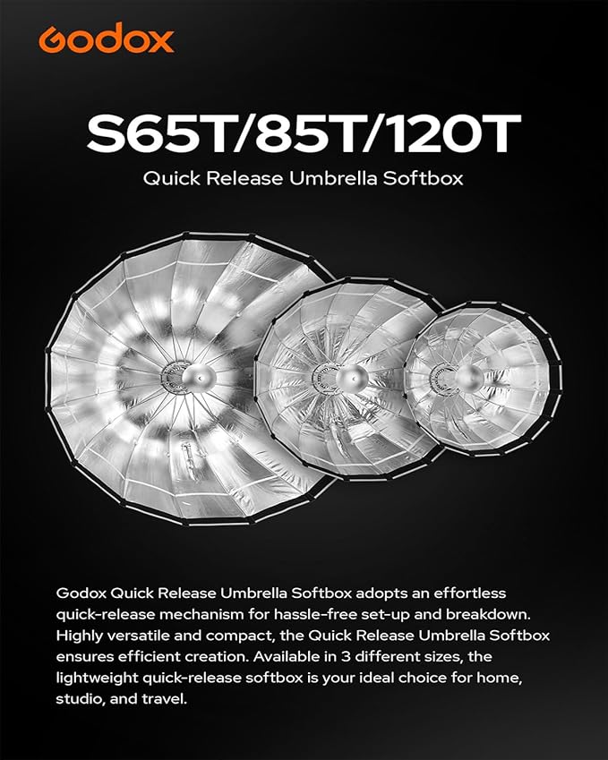 Godox Softbox S65T+Grid Bowens Mount 25.6in/65cm Quick Release Umbrella Softbox with Grid Bowens Mount - Portable Versatile Precise Control - Ideal for Studio Photography Live Streaming and Travel