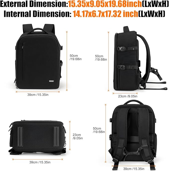 CADeN Camera Backpack, Extra Large DSLR Camera Bag with 17" Laptop Compartment, Waterproof Rain Cover, Professional Travel Hiking Camera Backpack Bag