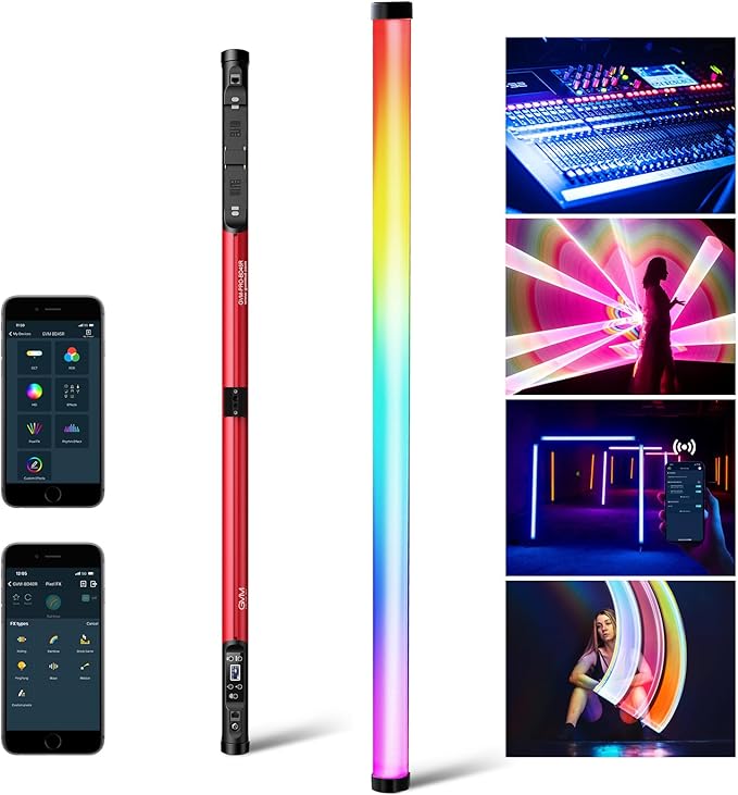GVM BD45R LED Video Light - 45W Handheld Wand Light with 48" Full Color LED Tube, 2700-10000K Stick Light, APP/DMX Control, 12 Scene Effects, MESH Networking