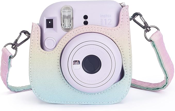 Phetium Instant mini 12 Camera Protective Case Compatible with Instax Mini 12 11,PU Leather Bag with Pocket and Adjustable Shoulder Strap (Shining Rainbow)