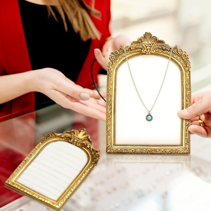 2 Pcs Vintage Ring Holder Jewelry Display Stand for Vendors Necklace Jewelry Organizer with Velvet Backing for Women Engagement Wedding Anniversary(Retro,White)