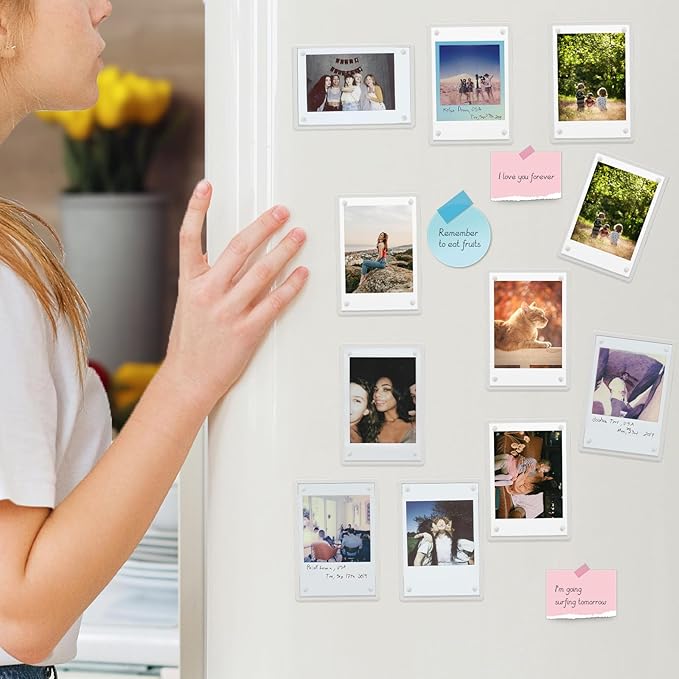 JUOIFIP 15 Pack Acrylic Polaroid Refrigerator Magnet Picture Frames, Clear Mini Frames for Instant Photos, 2.36 x 3.54 Inch Magnetic Instax Frame for Refrigerator Display