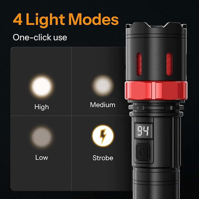 LED Rechargeable Flashlight, Professional 990,000 High Lumens Tactical Flashlight for Emergency, Power Outages, Camping, Waterproof Handheld Torch for Night Dog Walking Hiking