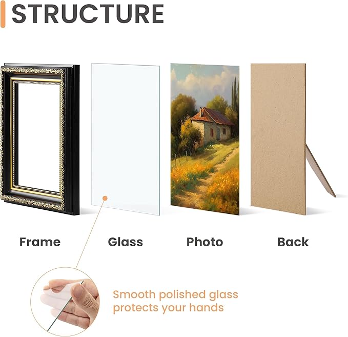 upsimples 5x7 Picture Frame with Real Glass, Ornate Vintage 5 x 7 Photo Frames for Wall Decor or Tabletop Display, Black and Gold, 2 Pack