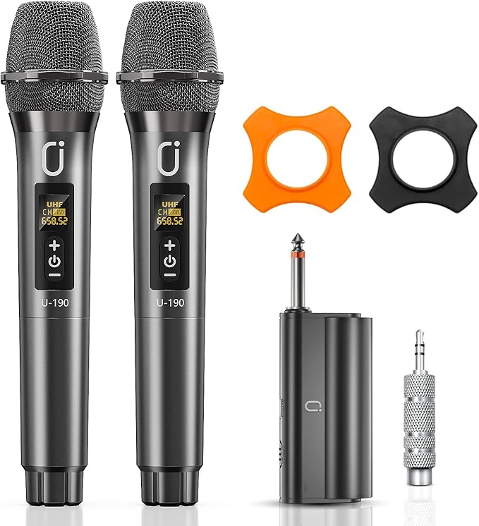 Karaoke Microphone Wireless Mic, Universal Professional UHF Dynamic Mic System with Receiver, Handheld Cordless Microphones for Singing,Wedding, DJ, Party, Speech, Church, Plug and Play