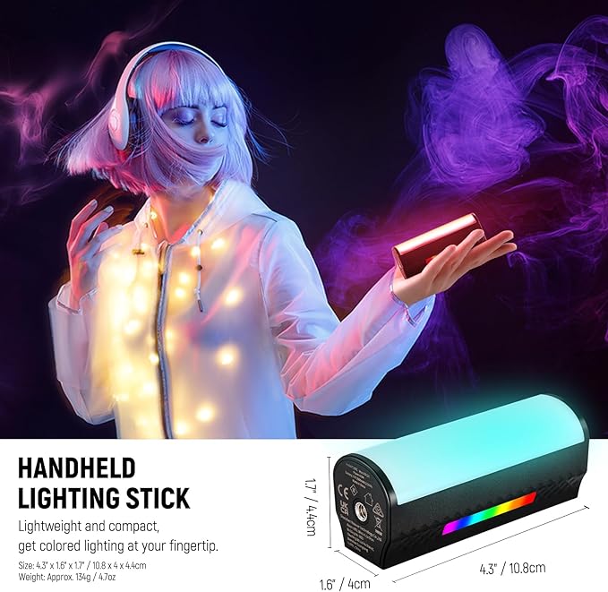 NEEWER Magnetic Handheld Light Wand with APP Control, 360° Full RGB Mini LED Video Light Stick with 2500mAh Battery, 2500K~8500K Dimmable CRI 97 with 17 Light Scenes for Photography Vlog TikTok, TL97C
