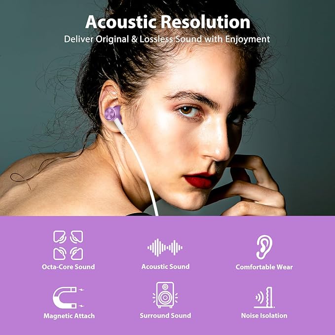Jiunai USB C Headphones for iPhone 17 Pro Max Type C Wired Earbuds with Mic in Ear Magnetic Noise Isolation Stereo AUX Audio Corded Earphones for Samsung S26 S25 iPhone 16 15 for iPad Pixel 10 Purple