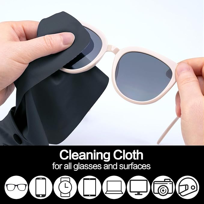 Vemiss 6 Pack Microfiber Glasses Cleaning Cloth, Wipes Lens Eyeglasses & Screens - Reusable, Portable with Keychain & Pouch - Sunglasses, Jewelry, Phone Cleaner Cloth (Black+Grey)