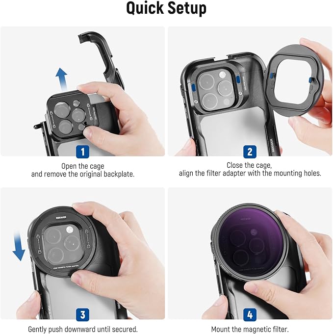 NEEWER 67mm Magnetic ND Filter Set, Variable ND2-32 (1-5 Stops) Multicoated HD with Magnetic Filter Backplate Adapter, Compatible with iPhone 16 Pro/16 Pro Max Phone Cage Video Rig (PA073/PA074)