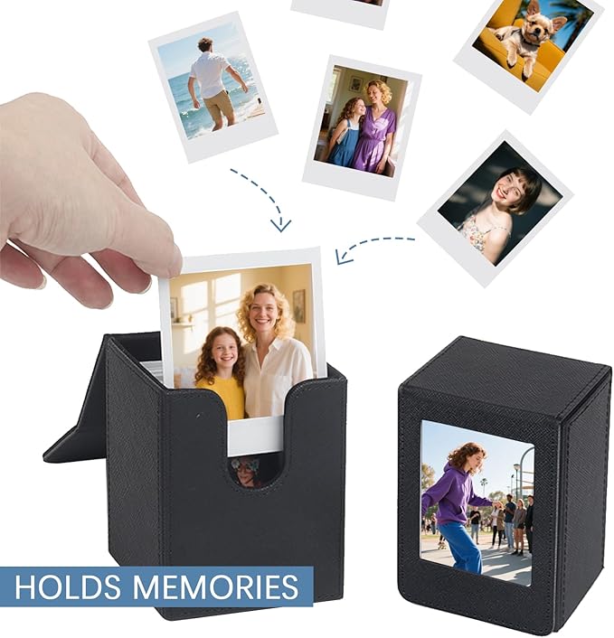 PU Leather Photo Holder Case – MaehSab Compatible with 2x3 Films for Mini Picture Size (54x86mm), Fits 50 Photos, Portable Storage Box with Pocket – Black